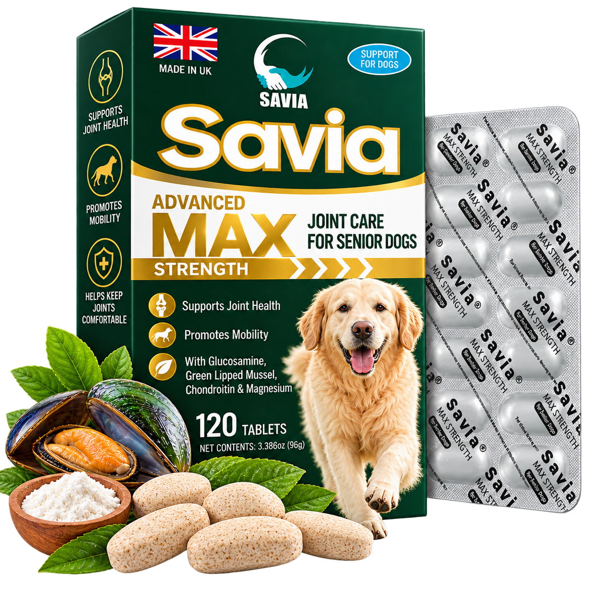 Savia Advanced Max Strength Joint Care for Senior Dogs, 120 Tablets